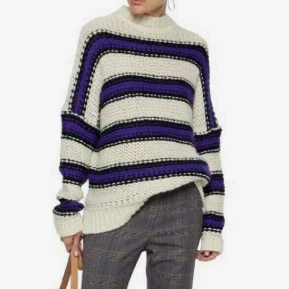 Maje Mohair Slouchy Oversized Sweater M Striped Green Black Drop Shoulder *flaw